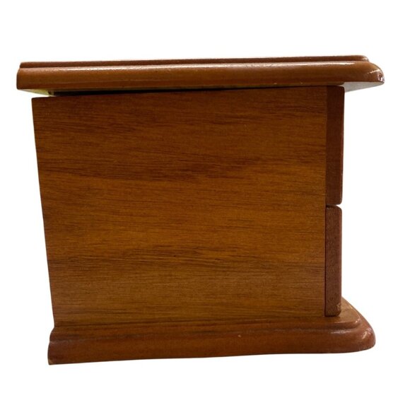 Vintage Wooden Jewelry Box With Brass Handles & Velvet Interior - Picture 5 of 8